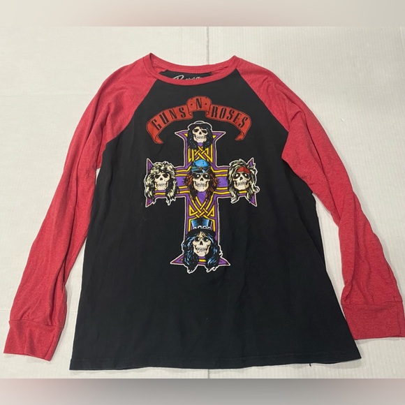 Guns n Roses Shirt Adults Medium Black Red Graphic Raglan Band Music Tee Mens - Picture 1 of 2